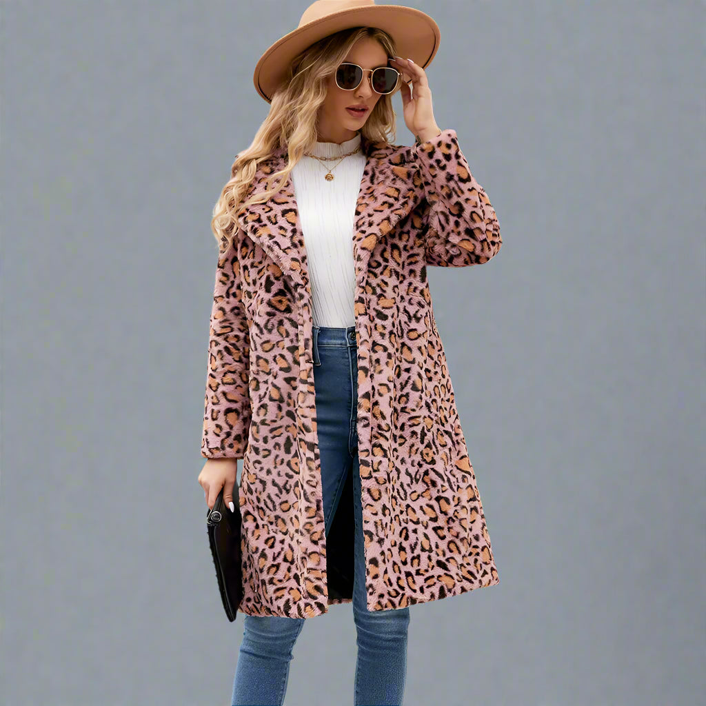 Abstract Leopard Print Long Coat