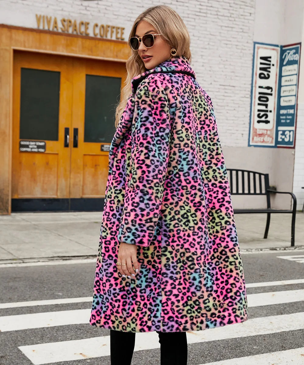 Abstract Leopard Print Long Coat