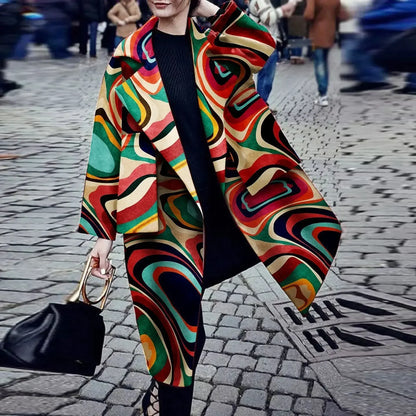 Abstract Retro Swirl Statement Coat