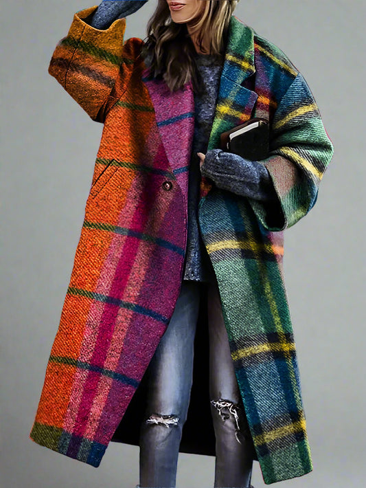 Abstract Oversized Plaid Coat