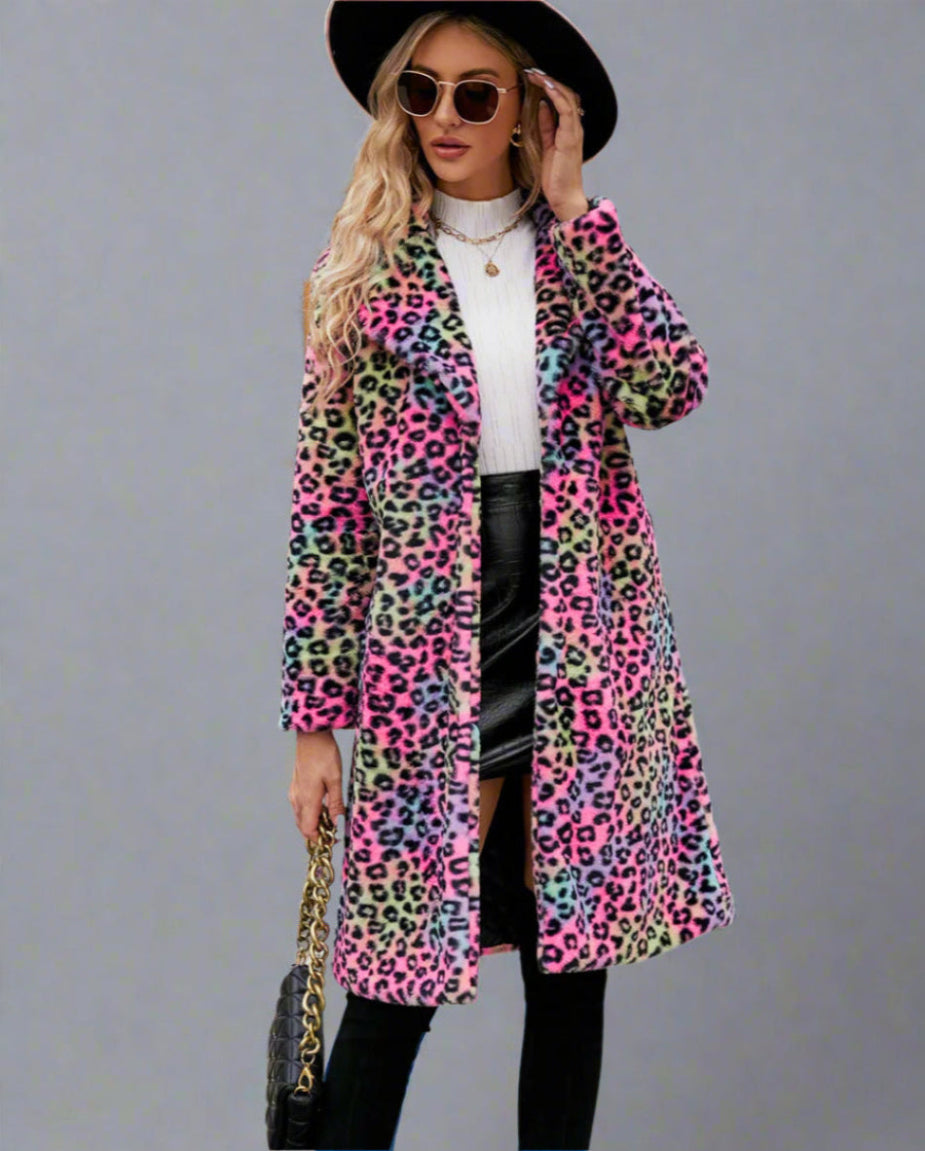 Abstract Leopard Print Long Coat