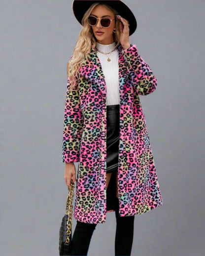 Abstract Leopard Print Long Coat