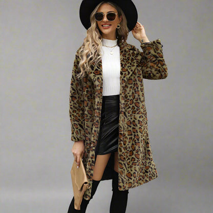 Abstract Leopard Print Long Coat