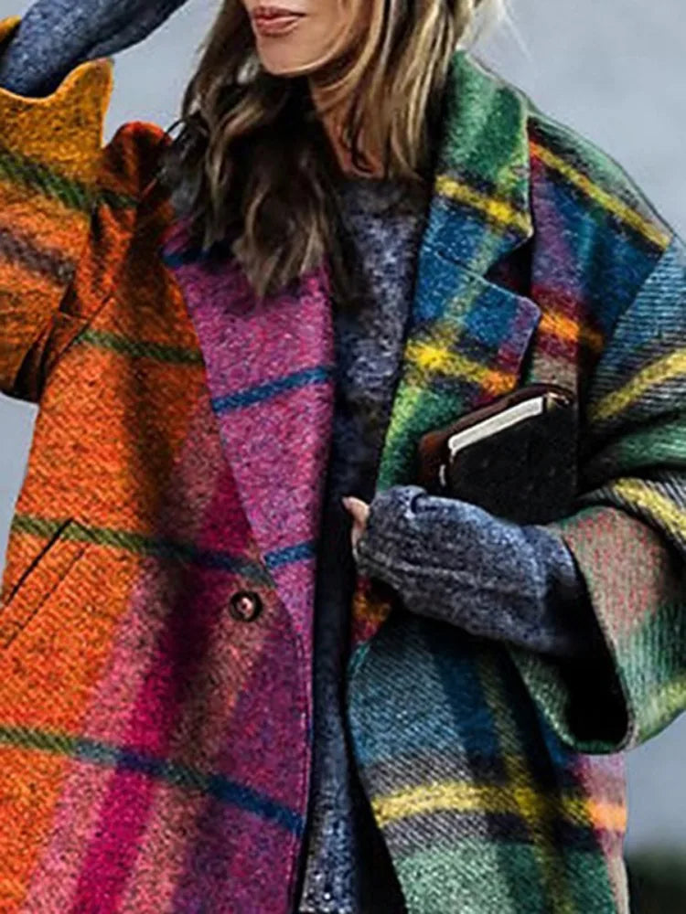 Abstract Oversized Plaid Coat