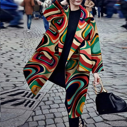 Abstract Retro Swirl Statement Coat