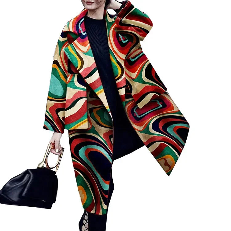 Abstract Retro Swirl Statement Coat